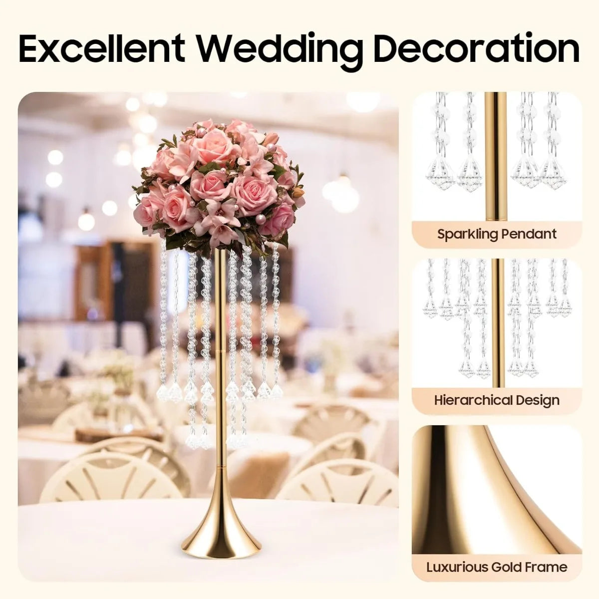 Bymaocar Crystal Flower Stand Iron Centerpiece Holder