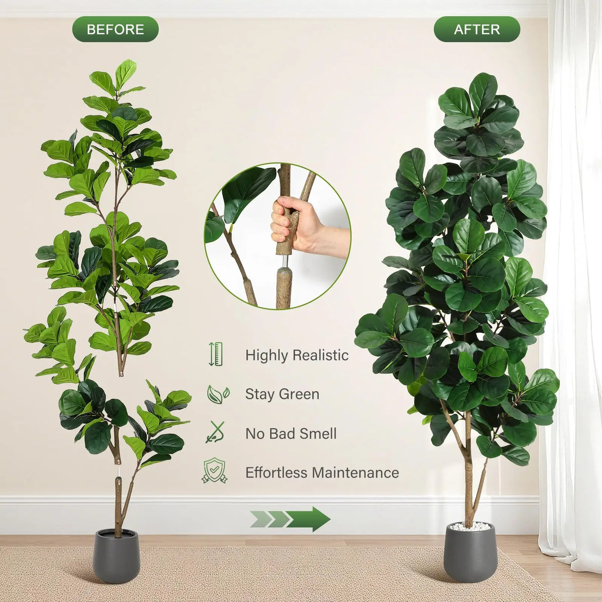 Realistic Artificial Fiddle Leaf Fig Tree Indoor Decor