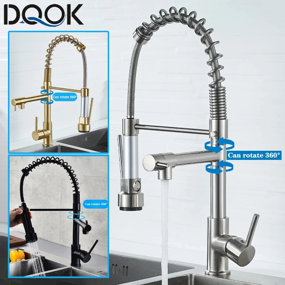 DQOK PullDown Kitchen Faucet Dual Handle Hot And Cold Water