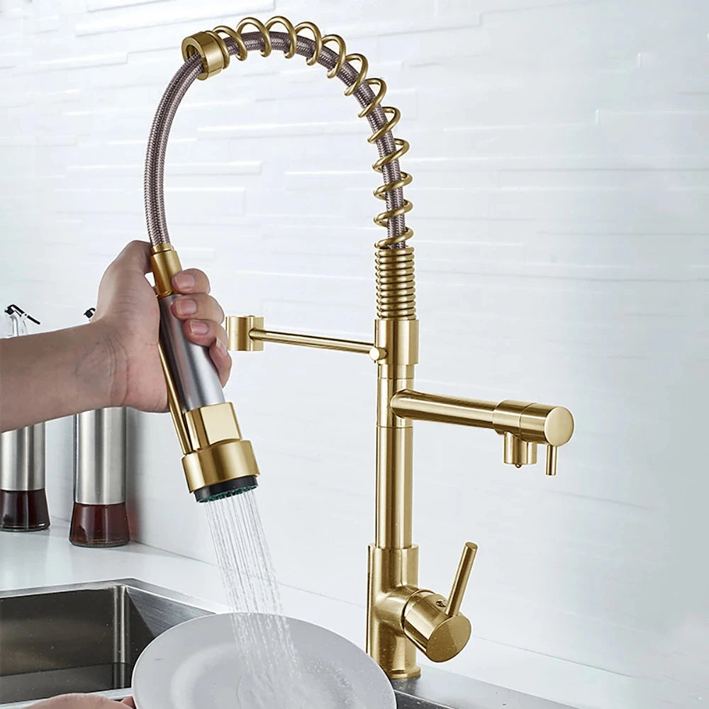 DQOK PullDown Kitchen Faucet Dual Handle Hot And Cold Water