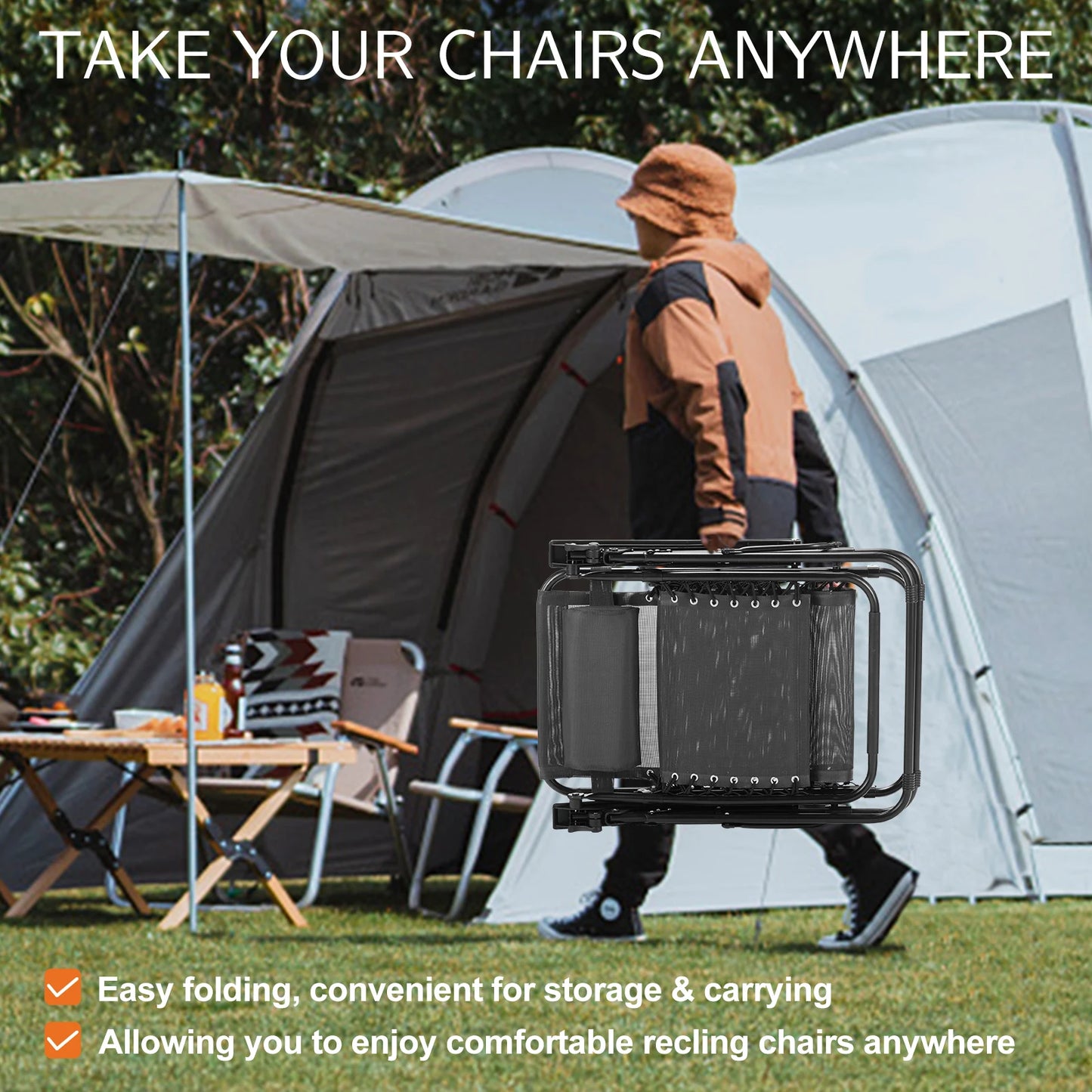 JHK Zero Gravity Portable Recliner Cup Holder Trays Outdoor Patio