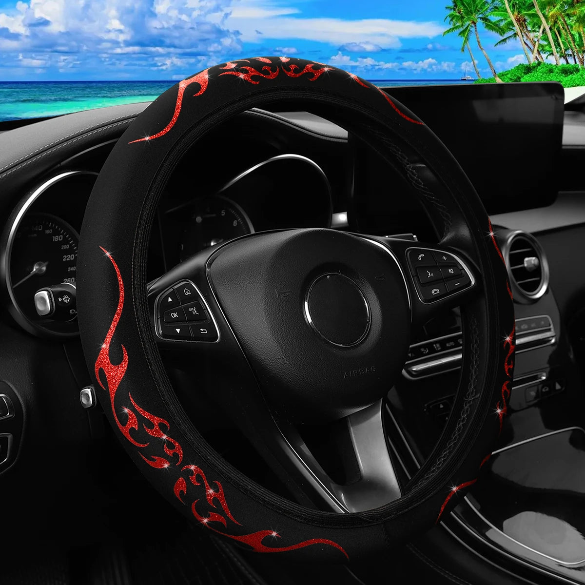 Meikaxiu Bling Flame Totem Steering Wheel Cover For Cars