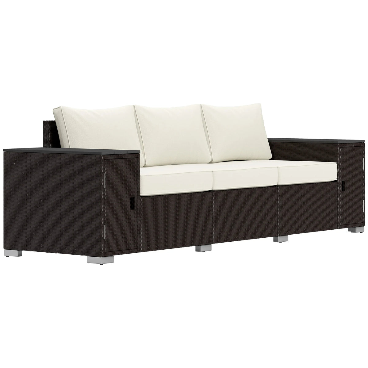 Three Seater Wicker Patio Sofa With Storage And Thick Cushions