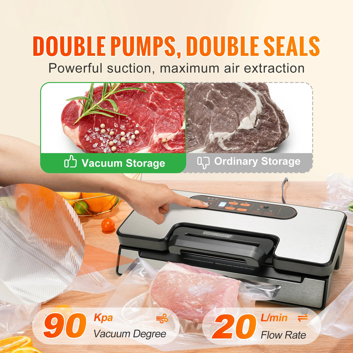SucceBuy Vacuum Sealer Machine 130W 90Kpa With Free Vacuum Bags