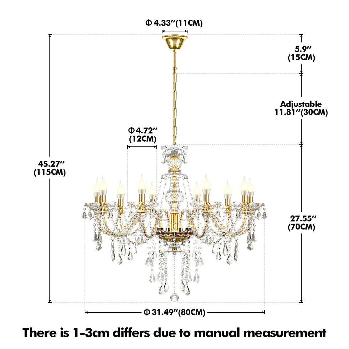 Modern K9 Crystal Chandelier With Adjustable Chain Pendant Light