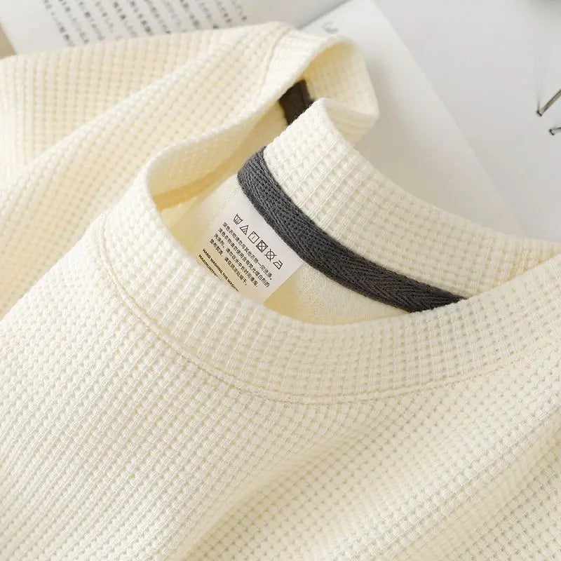 Waffle Short Sleeve Unisex T Shirt Round Neck Summer Top