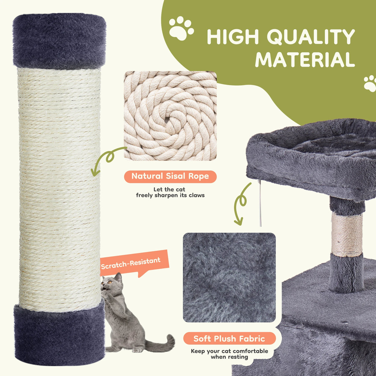 JHK Multilevel Cat Tree Tower Featuring Sisal Posts And Condo