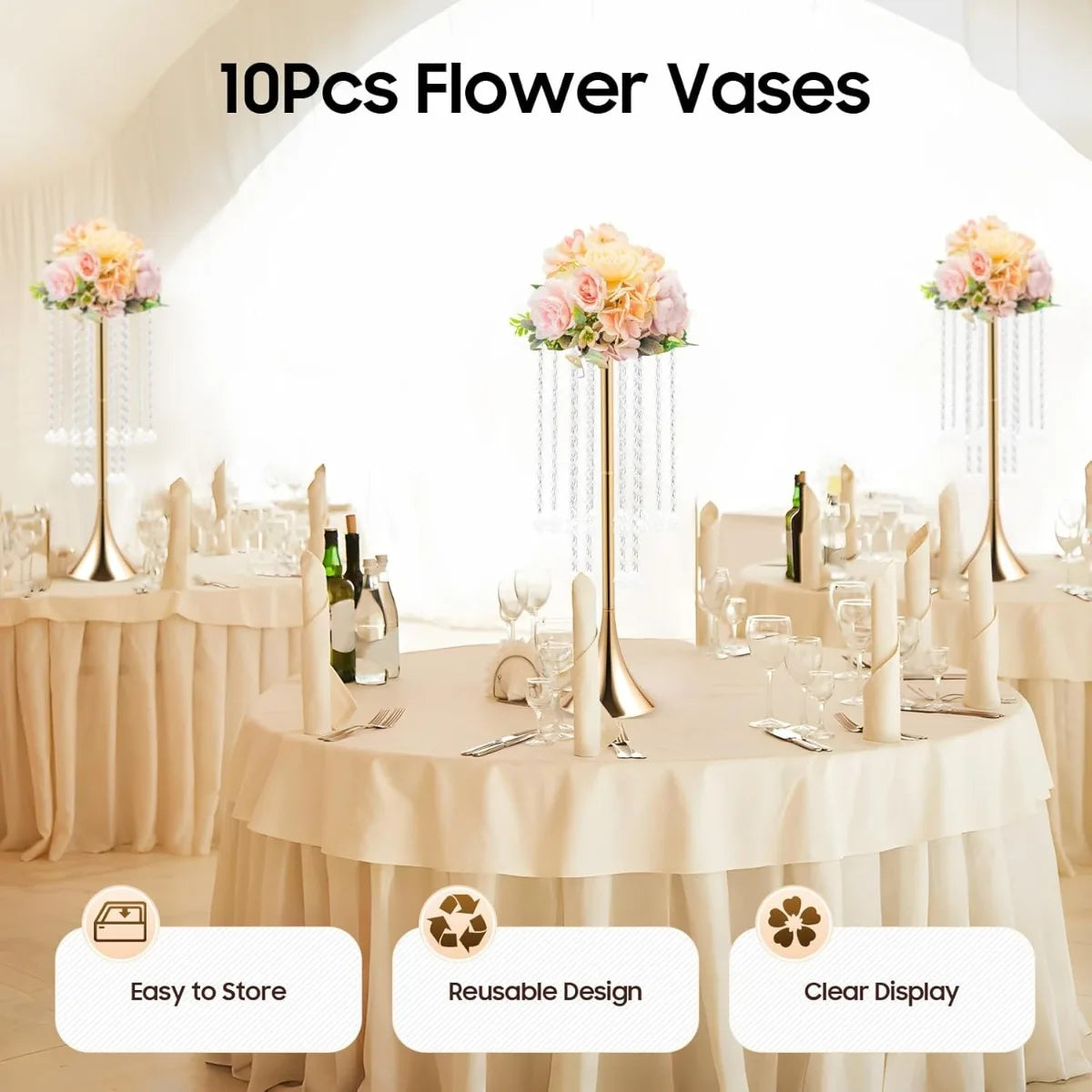 Bymaocar Crystal Flower Stand Iron Centerpiece Holder