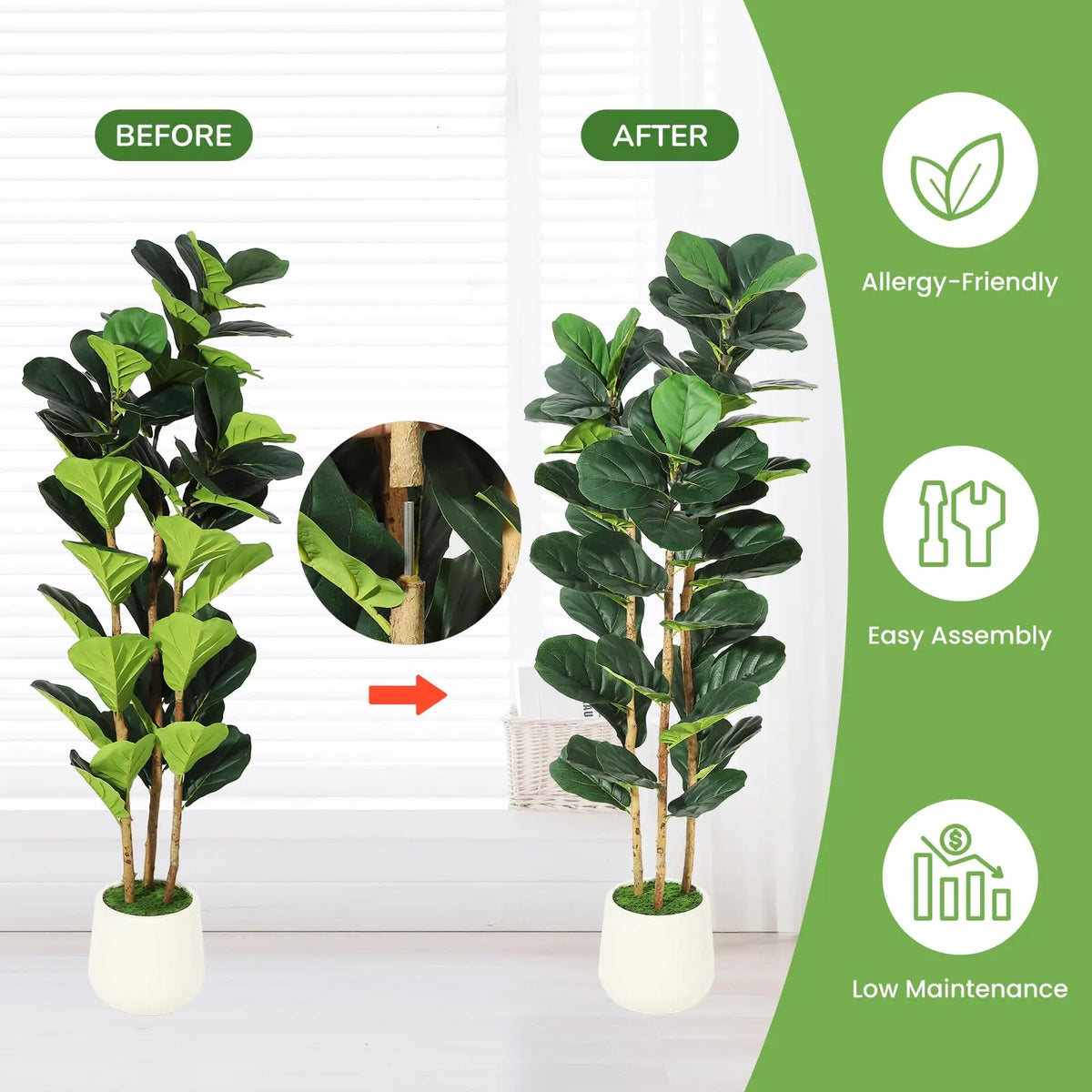 Artificial Fiddle Leaf Fig Tree With Potted Moss Home Decor