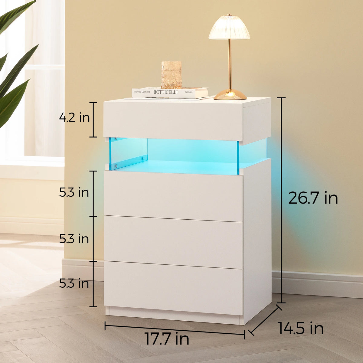 Cubehom LED Nightstand With Four Drawers Modern Bedroom Table