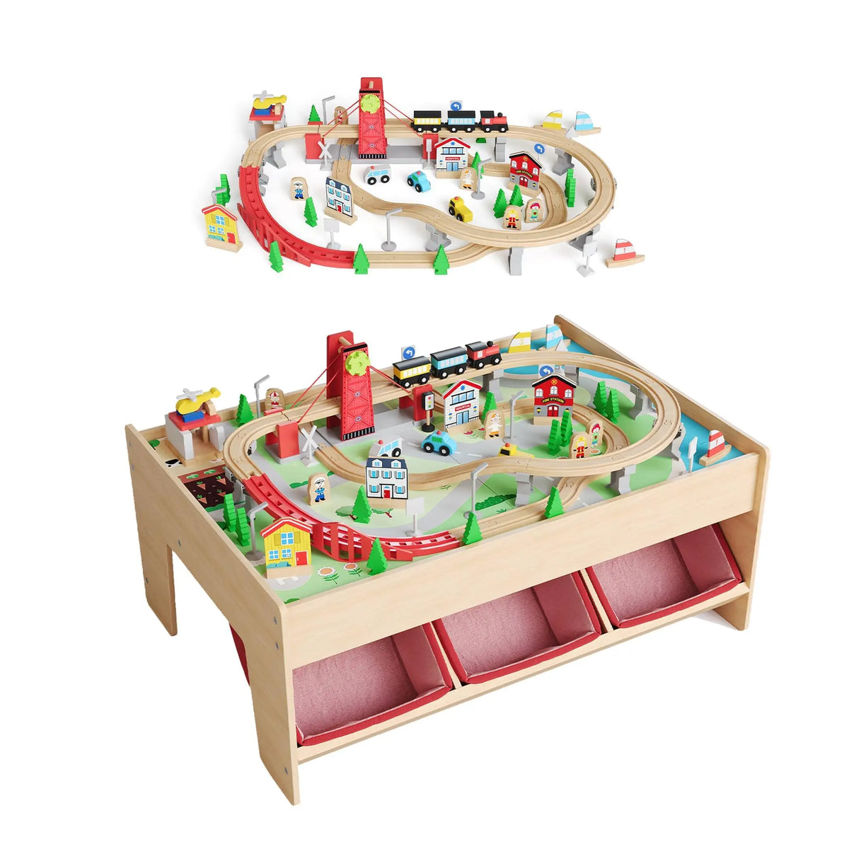 HiMISS Wooden Kids Train Table Set With Tracks And Storage