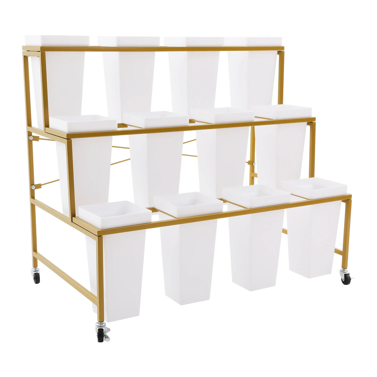 Three Tier Cold Rolled Steel Flower Display Stand With Buckets