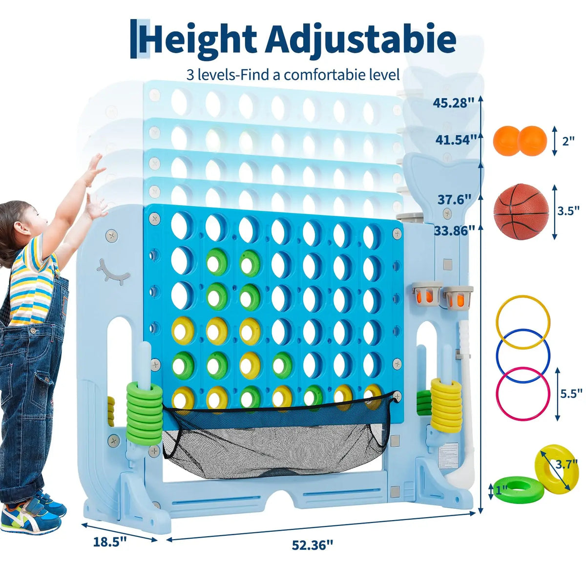 HiMISS Adjustable Four In A Row Game With Ring Toss