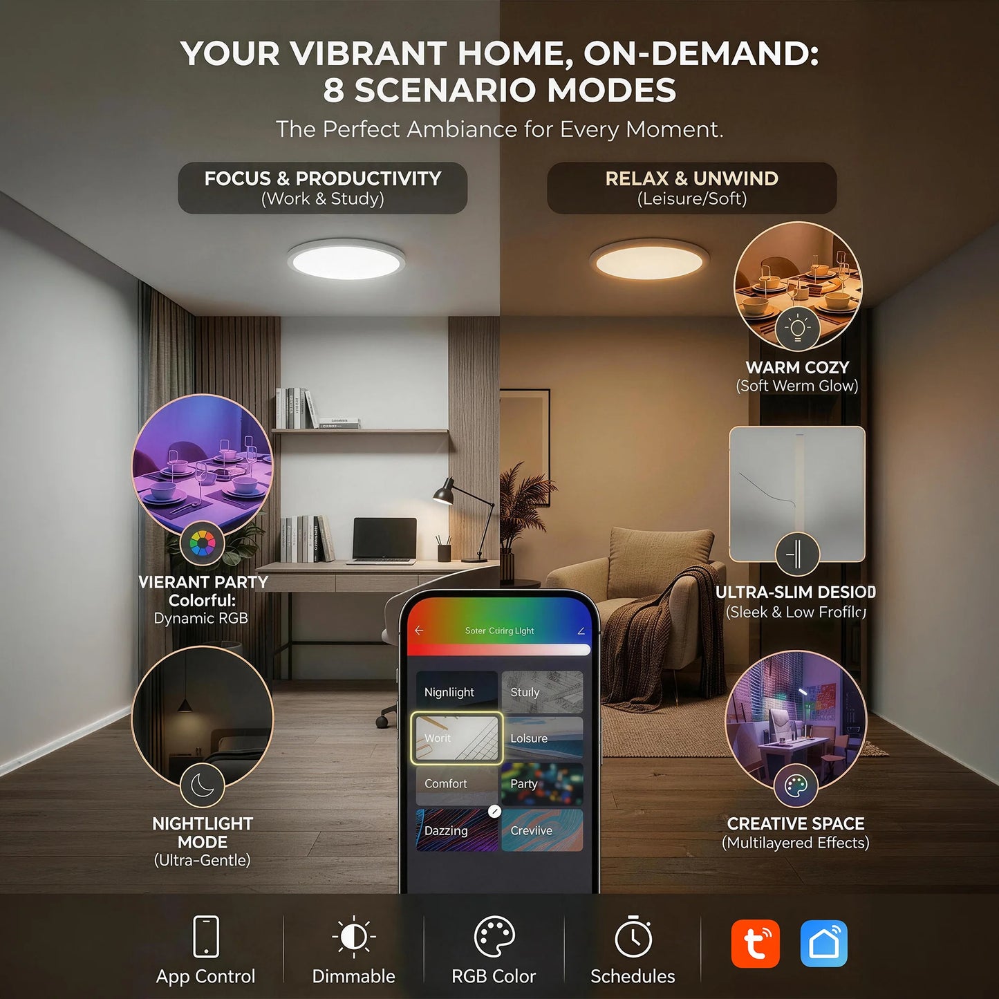 Tuaaryii Smart RGB Ceiling Light With Music Sync AI Modes