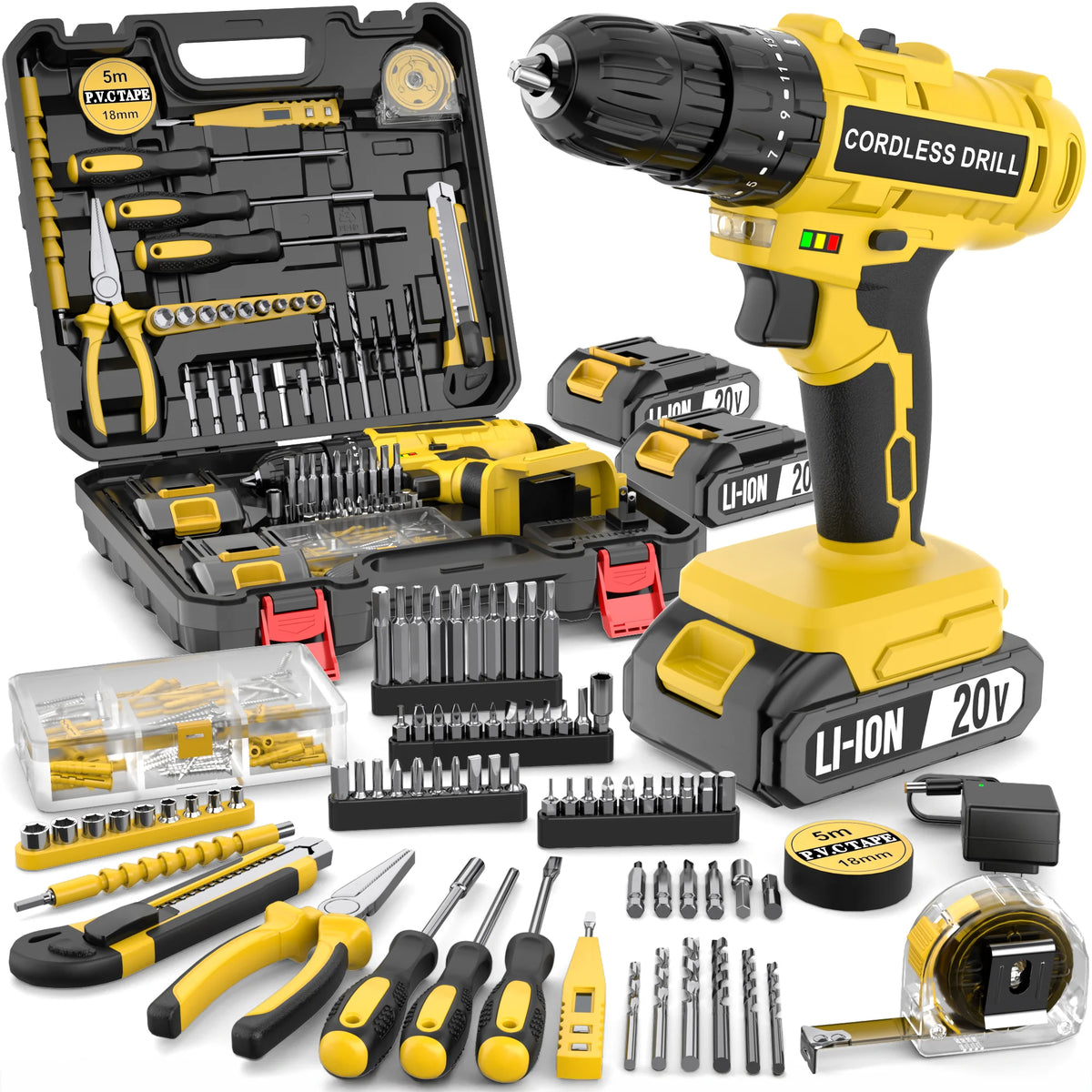 TEGATOK 45N.M Electric Impact Drill 20V Battery Included LED Two Speed