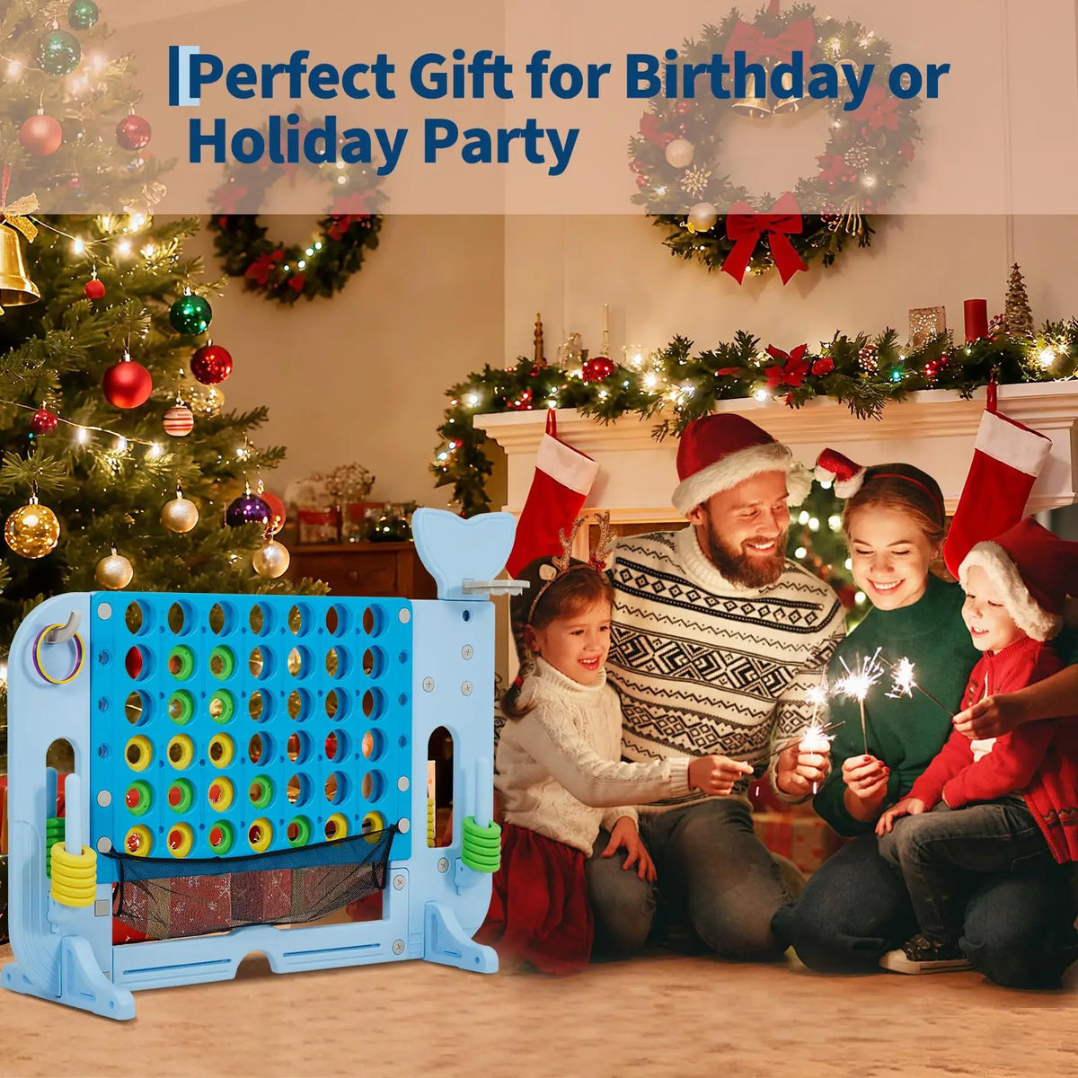 HiMISS Adjustable Four In A Row Game With Ring Toss