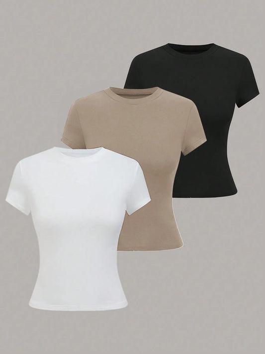 Womens Solid Short Sleeve T Shirt Minimalist Casual Top