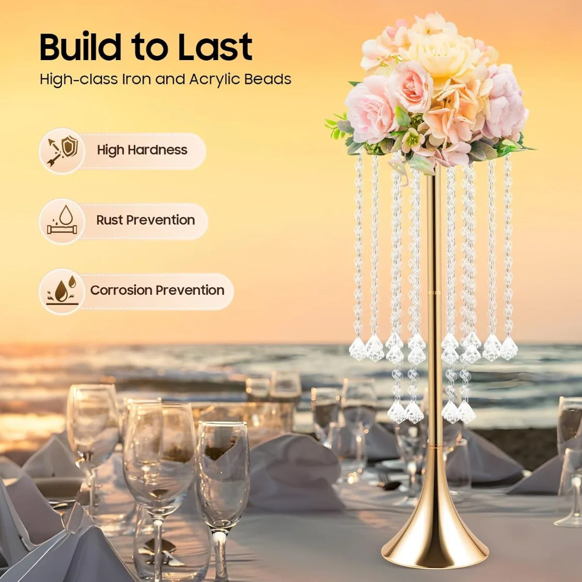 Bymaocar Crystal Flower Stand Iron Centerpiece Holder