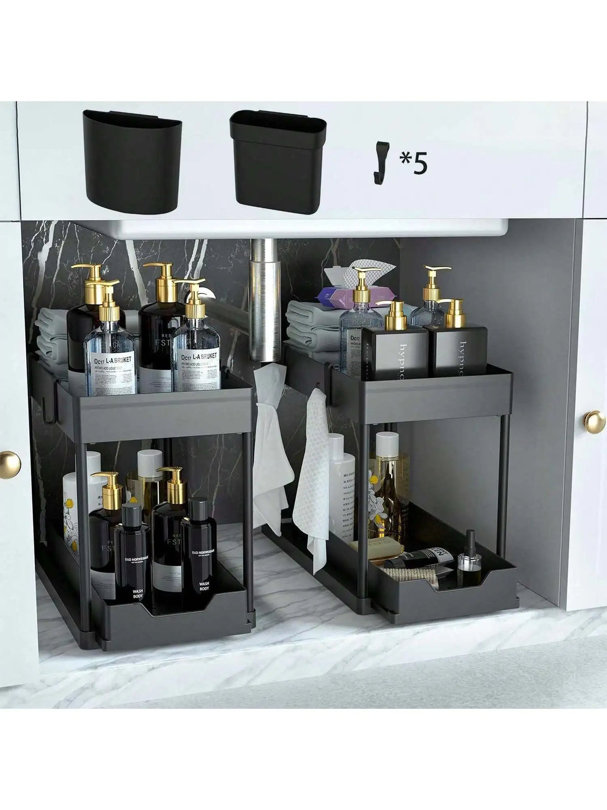 Under Sink Organizer With Sliding Pull Out Shelves For Kitchen And Bathroom