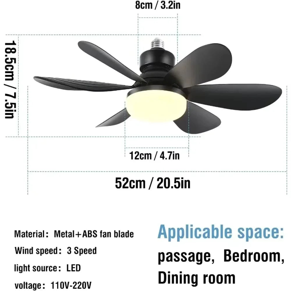 Ceiling Fan With Remote Control And LED Light E27 Base