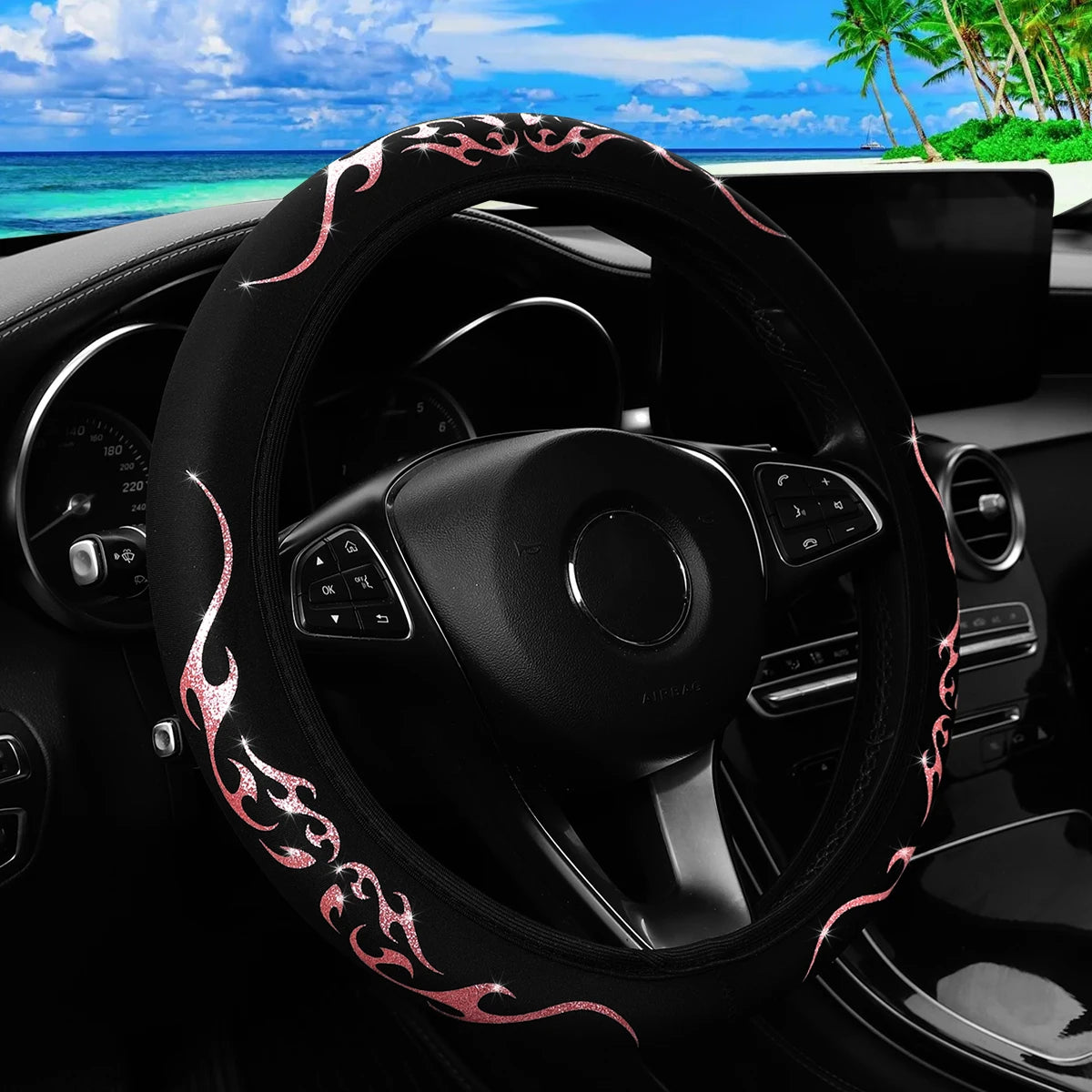 Meikaxiu Bling Flame Totem Steering Wheel Cover For Cars