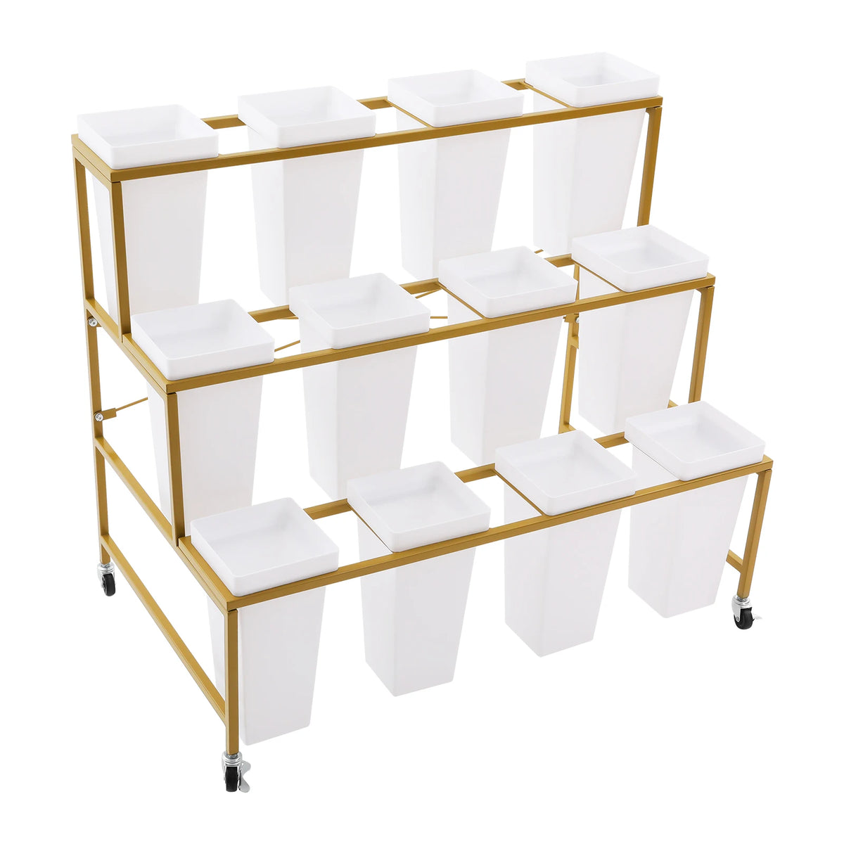 Three Tier Cold Rolled Steel Flower Display Stand With Buckets