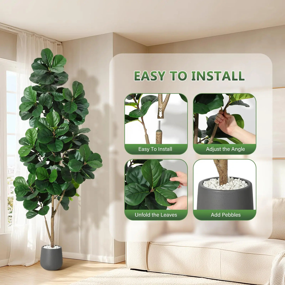 Realistic Artificial Fiddle Leaf Fig Tree Indoor Decor