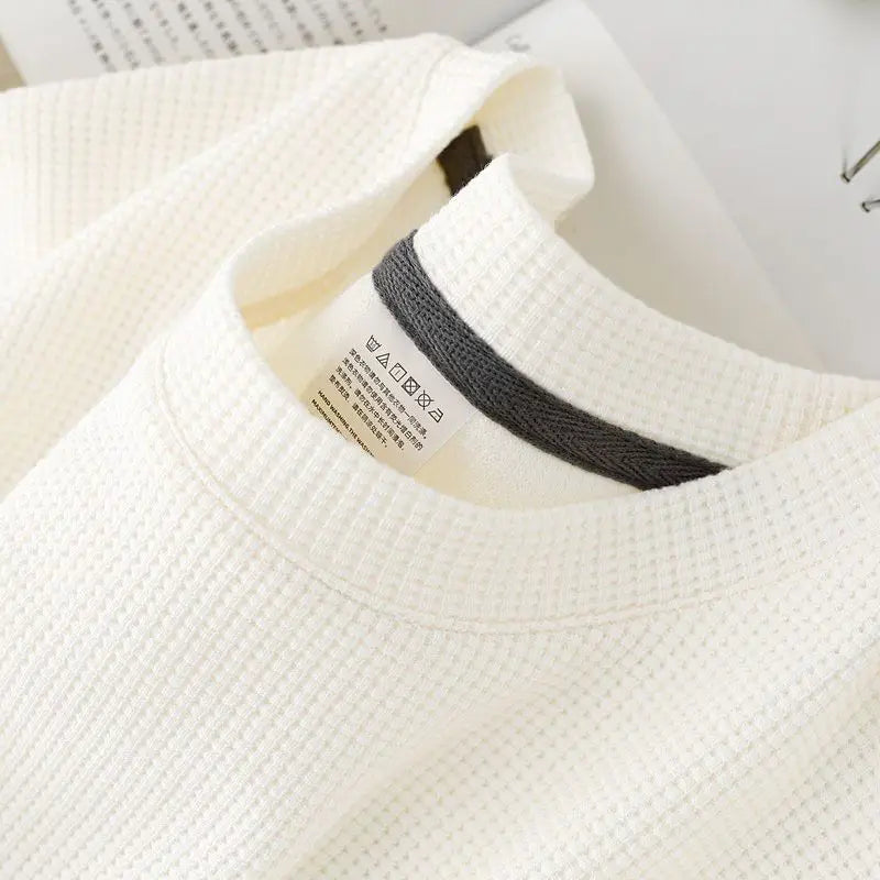 Waffle Short Sleeve Unisex T Shirt Round Neck Summer Top