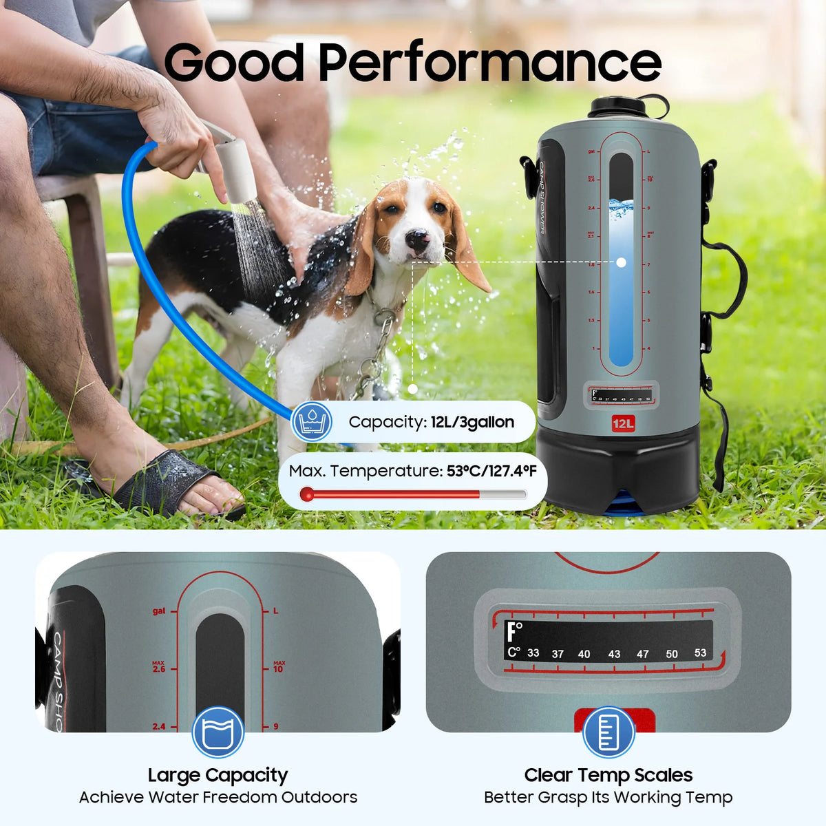 Bymaocar Portable Solar Heated Camp Shower With Hose
