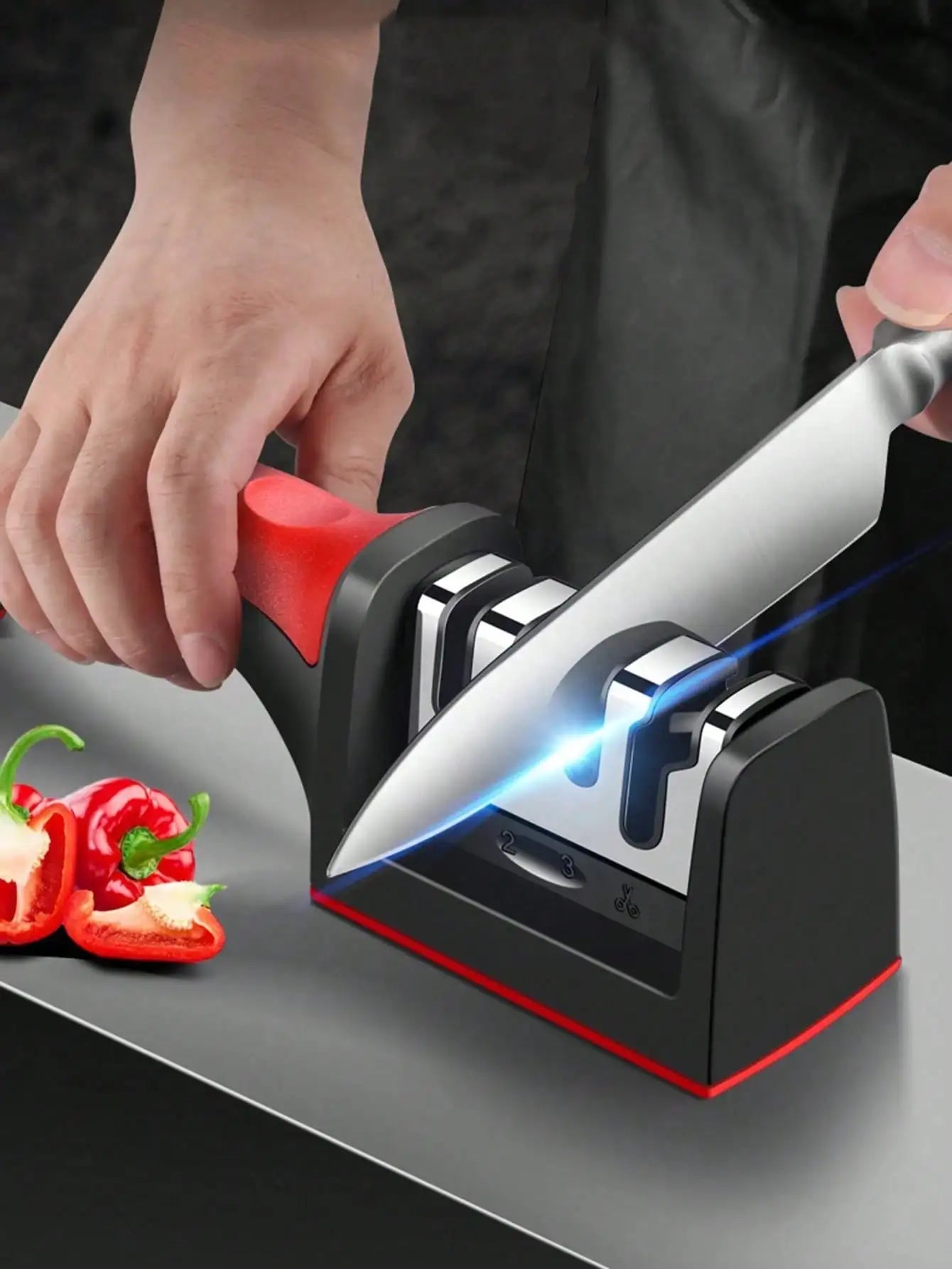 3 Stage Knife Sharpener Double Pack With Non Slip Base