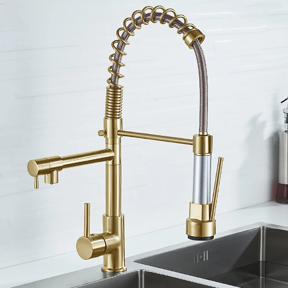 DQOK PullDown Kitchen Faucet Dual Handle Hot And Cold Water