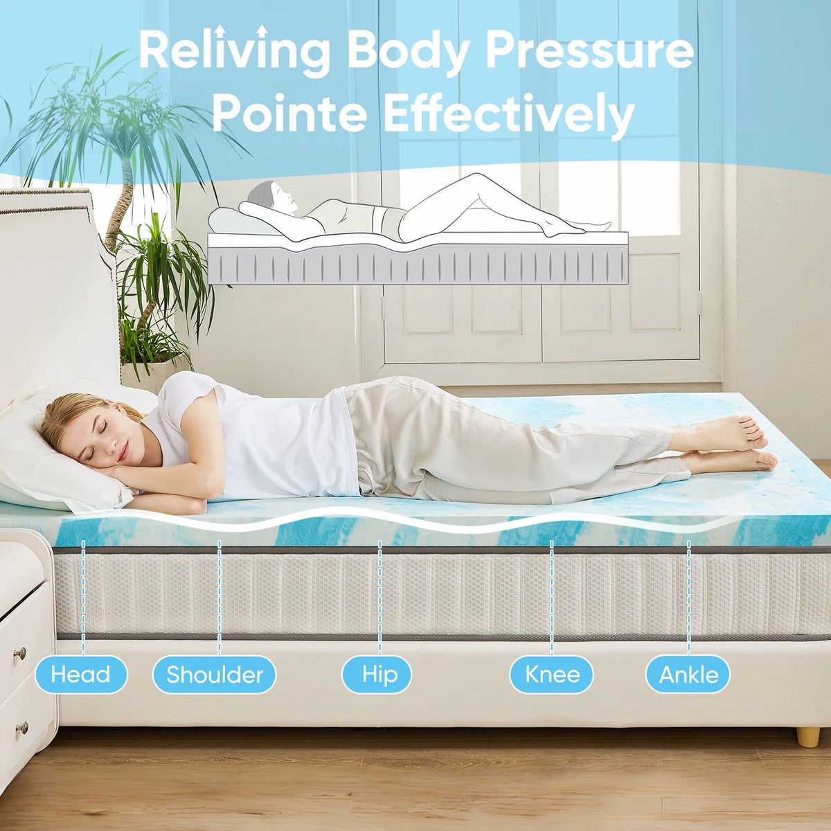 JHK Gel Memory Foam Mattress Topper Offers Cool Breathable Comfort