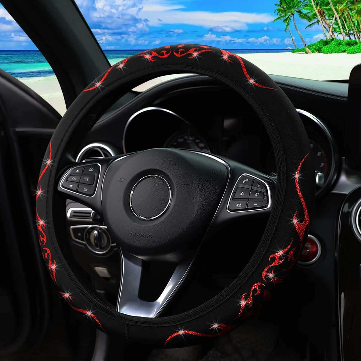 Meikaxiu Bling Flame Totem Steering Wheel Cover For Cars
