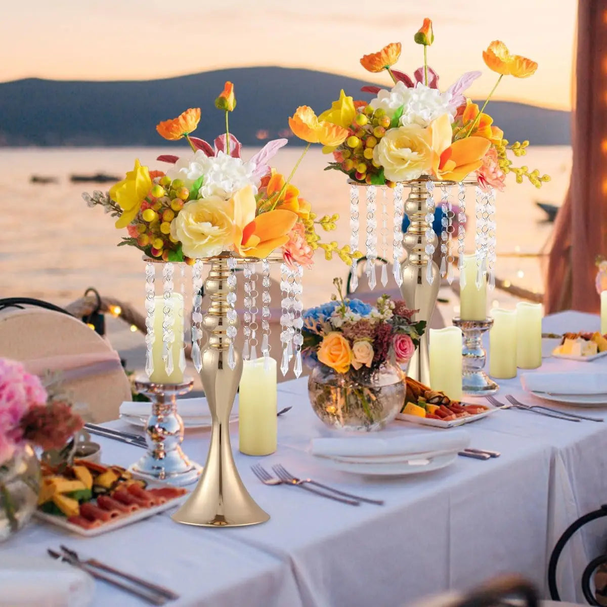 Vincigant Metal Flower Stands With Crystal Beads Wedding Centerpieces