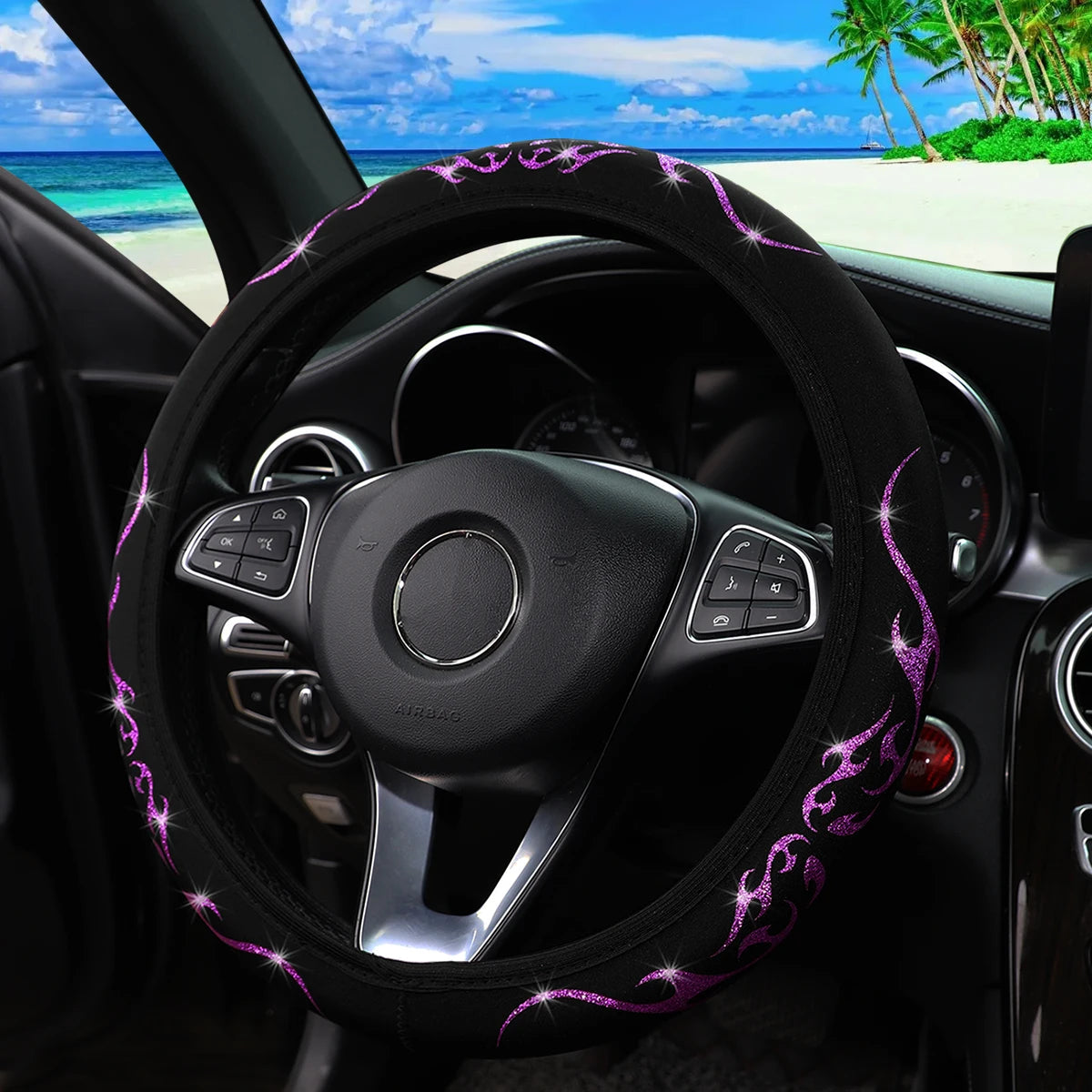 Meikaxiu Bling Flame Totem Steering Wheel Cover For Cars