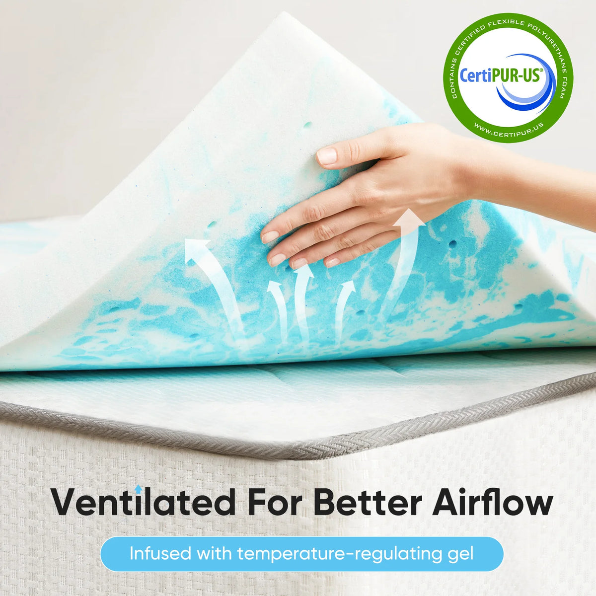 JHK Gel Memory Foam Mattress Topper Offers Cool Breathable Comfort