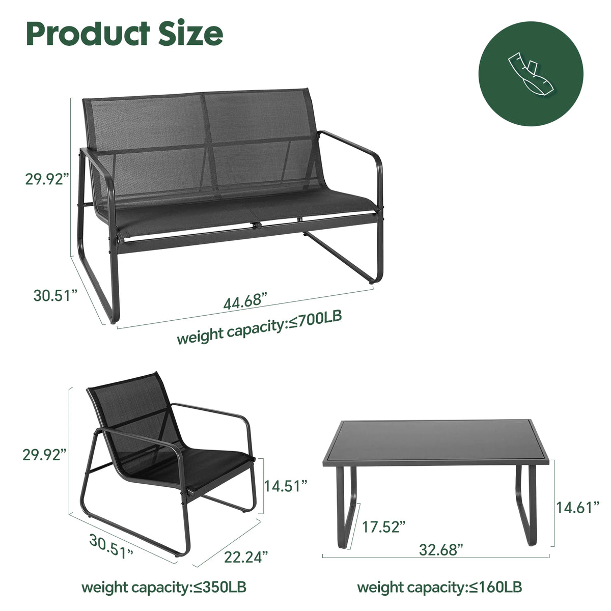 JHK Outdoor Patio Furniture Set With Table And Metal Frame