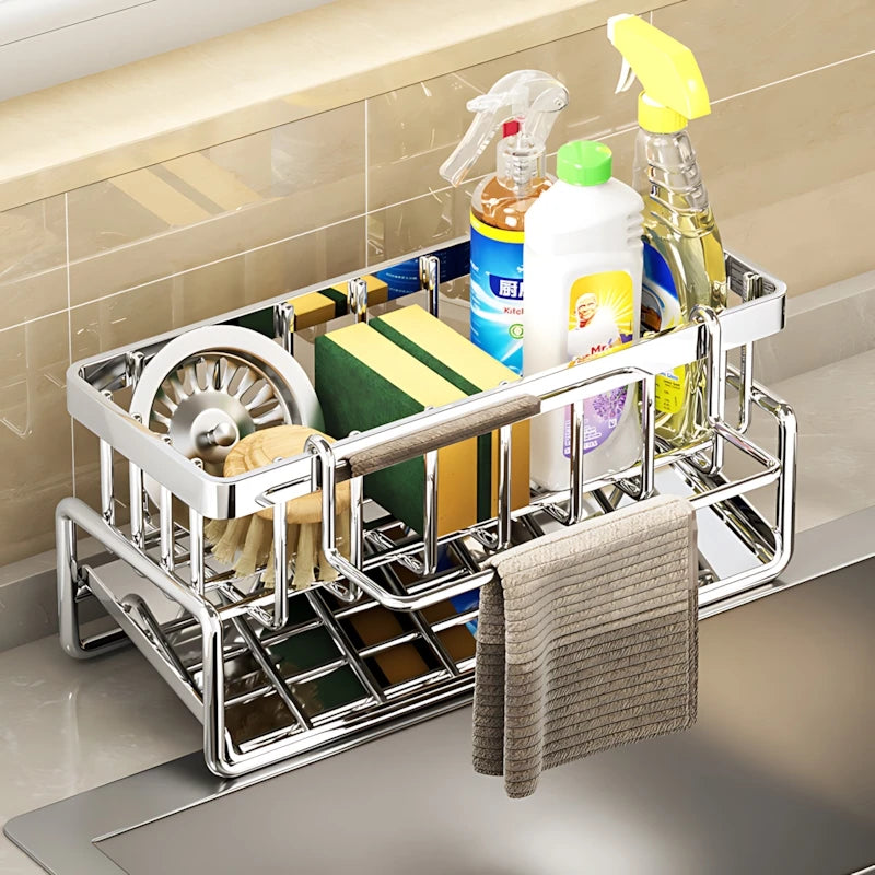 Stainless Steel Kitchen Sink Organizer Drain Rack For Cleaning Supplies